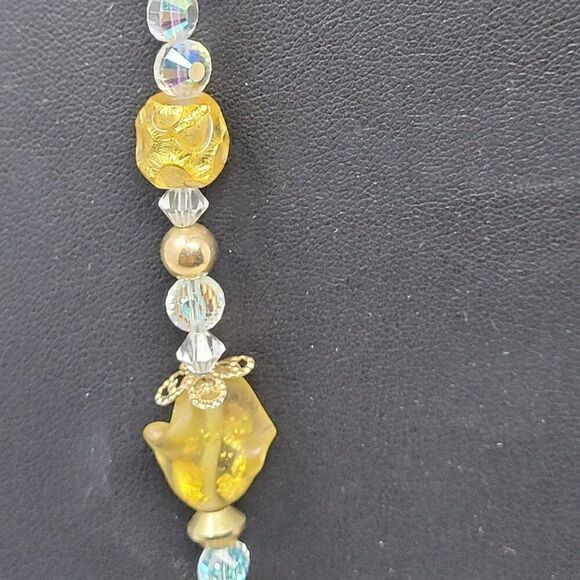 Vintage Princess Necklace Dangle‎ Pierced Earring Set Faux Gold Nugget AB Beads - Picture 11 of 16